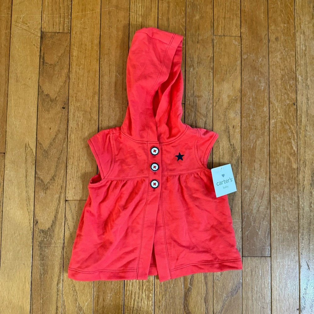 NWT Carters Red vest with buttons‎ and hood 6 month